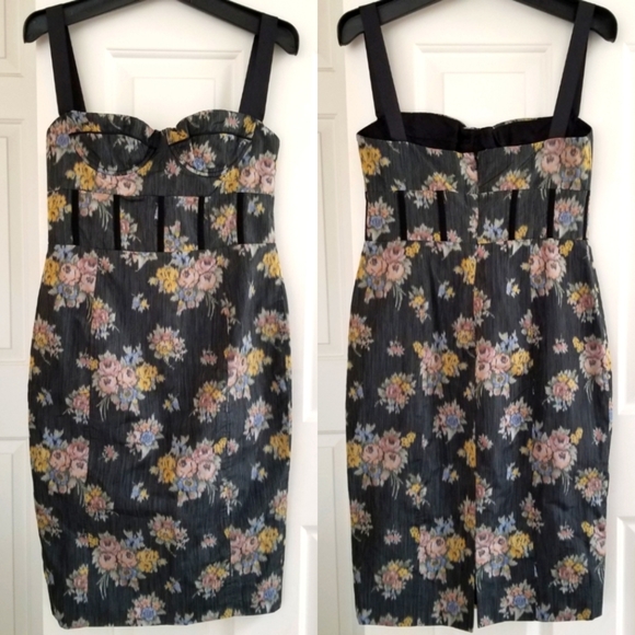 Brock COLLECTION Corseted Silk Floral Jacquard Dress Size 6 - Picture 8 of 14